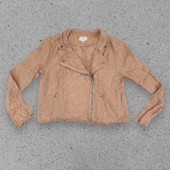 Lou & Grey LARGE Apricot Linen Lightweight Asymmetrical Zip Motorcycle Jacket - Picture 1 of 6